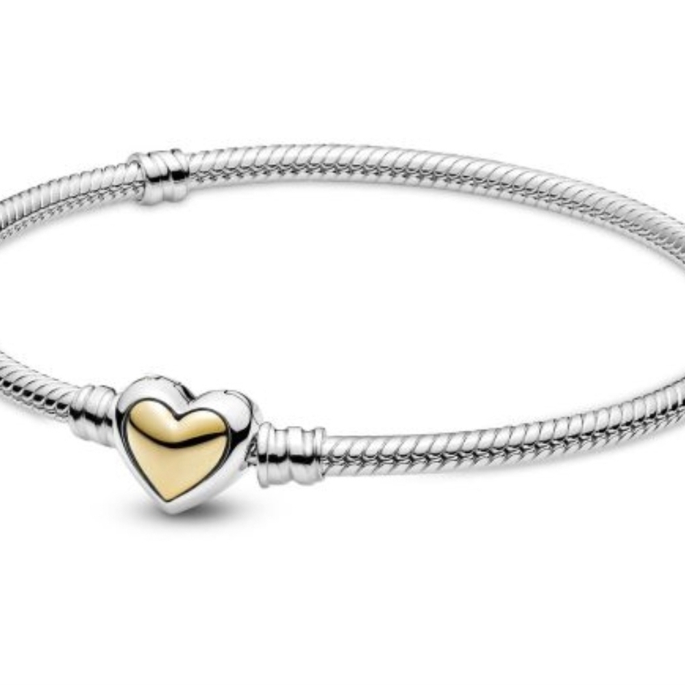 RETIRED** Two-Tone Pandora Heart Charm Snake Chain Bracelet - Silver & Gold